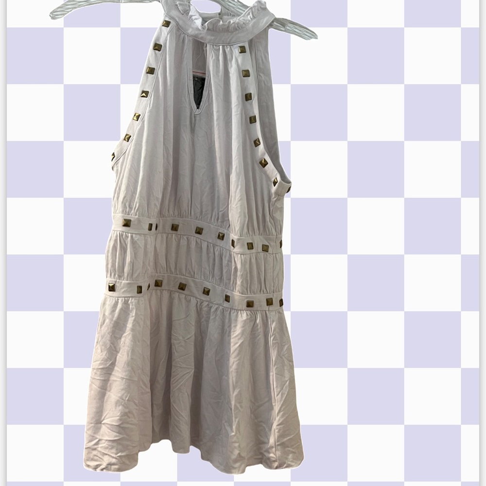 Bebe brand new with tags adorable high neck white embellished shirt w/ruffle